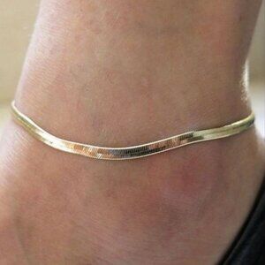 New Womens Gold Herringbone Anklet Or Bracelet 8-12"